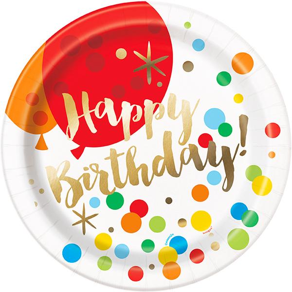 Immagine prodotto Unique Party - Piatti da 23 cm Happy Birthday con pois dorati (confezione da 8) (8 x)