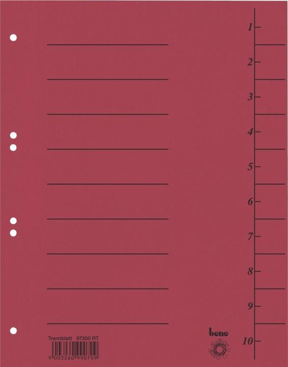 Nutritional values and ingredients Bene 97300 Divider sheets A4 solid-coloured, 100 pcs, red