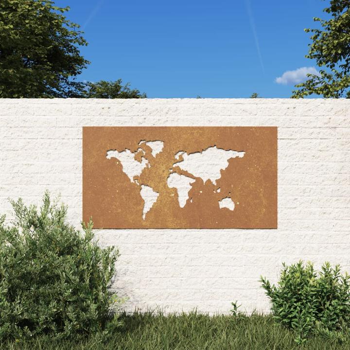 Image du produit VidaXL Décoration murale de jardin 105x55 cm Design carte du monde en acier corten (105 x 1 x 55 cm)