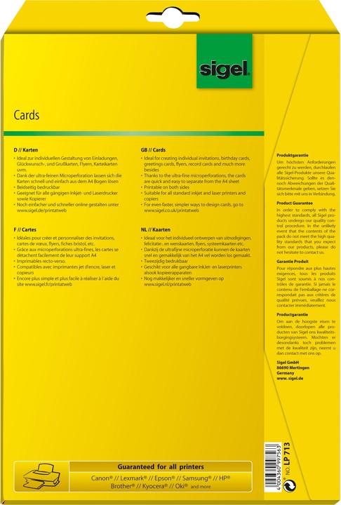 Actual product image Sigel Correspondence cards (185 g/m², 20 x, A4)