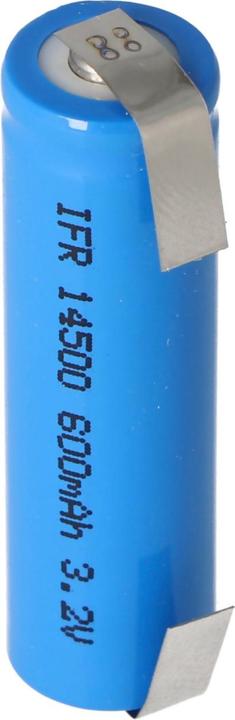Actual product image AccuCell Rechargeable battery IFR 14500 AA with head unprotected, with soldering lugs U-shape (1 pcs., 600 mAh, Rechargeable battery)