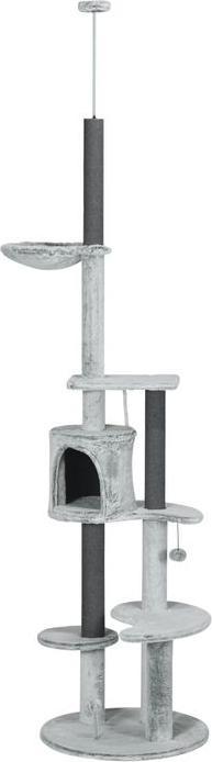 Produktbild Swisshandel24 Kratzbaum Deckenhoch, 225-255 cm mit Katzenhöhle, Kratzstämmen, Korb, Spielball, Grau (255 cm, Grau)