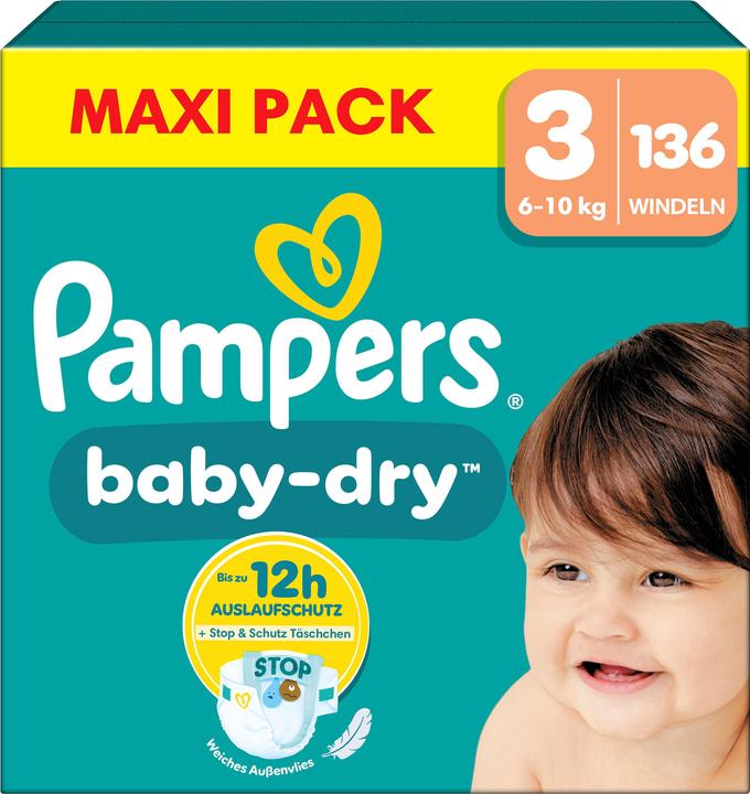 Image du produit Pampers Baby-Dry (Taille 3, Pack mensuel, 136 pièce(s))