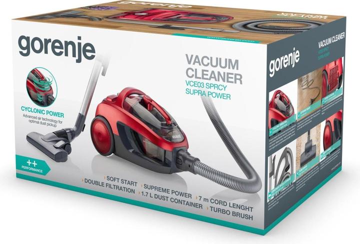 Immagine prodotto Gorenje Aspirapolvere VCE03SPRCY senza sacco, potenza 800 W, capacità polvere 1,7 L, Raudona