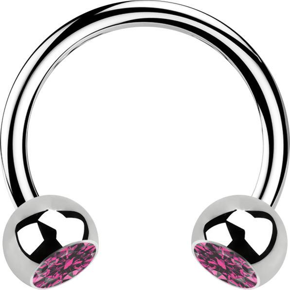 Image du produit Star Piercing Micro Circular Barbell argent avec deux boules de cristal rose (Acier chirurgical 316L, sans laiton)