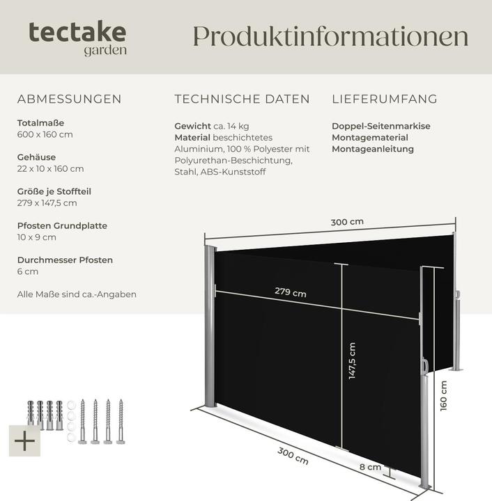 Produktbild tectake Doppel Seitenmarkise (6 m)