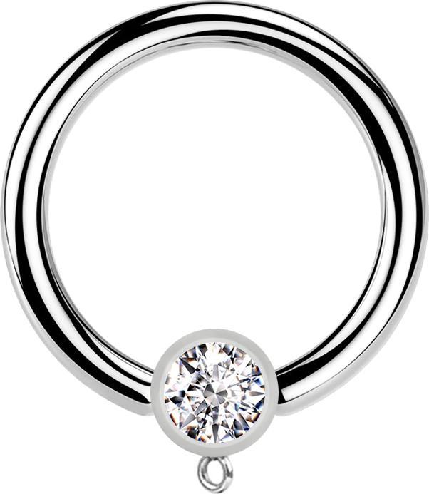 Actual product image Star Piercing Micro Closure Ring silver with cylinder crystal silver Ring for pendant (Surgical steel 316L, without brass)