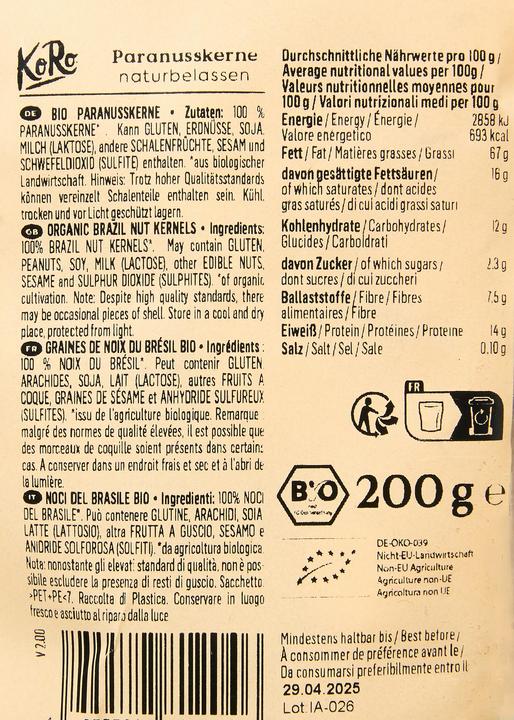 Actual product image KoRo Organic Brazil nut kernels (200 g)