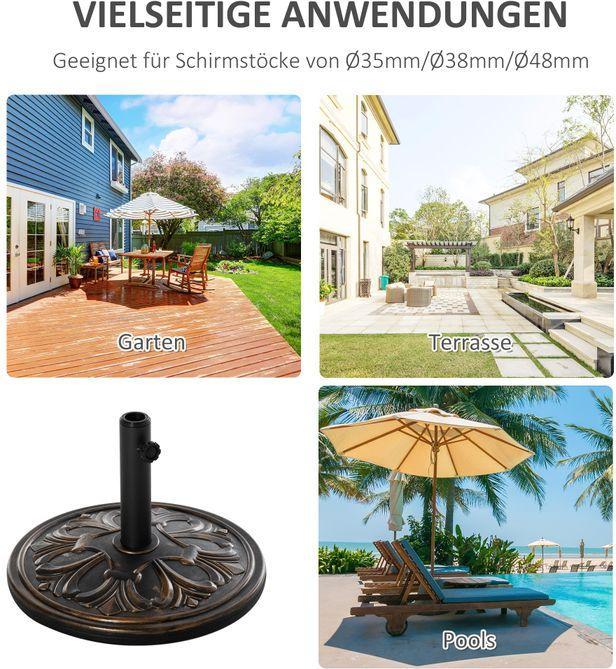 Immagine prodotto Swisshandel24 Supporto per ombrellone 13 kg Ø35/Ø38/Ø48mm plastica + cemento bronzo antico Ø48 x 34 cm