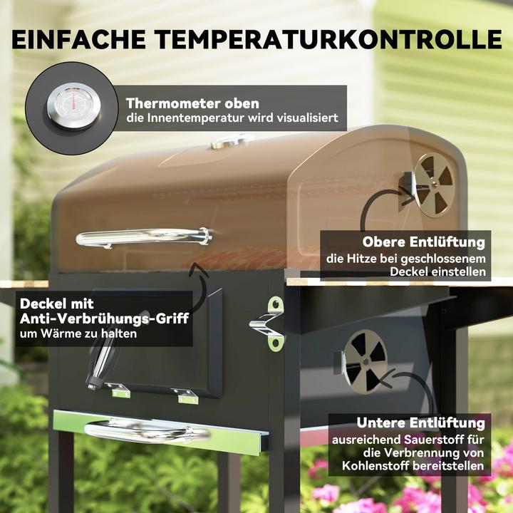 Produktbild Outsunny Holzkohlegrill Edelstahl, Kiefernholz Schwarz (36 cm)