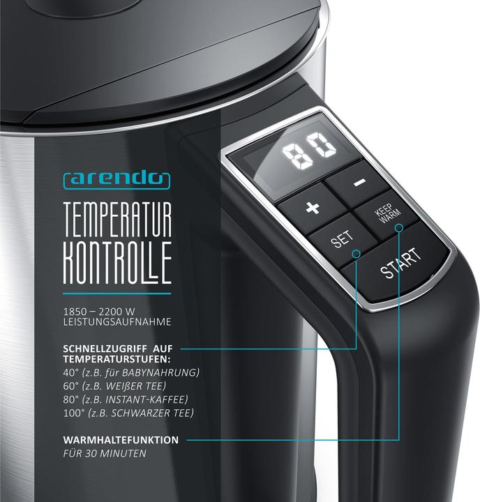 Produktbild Arendo Wasserkocher mit Temperatureinstellung (1.50 l, EU-Stecker)