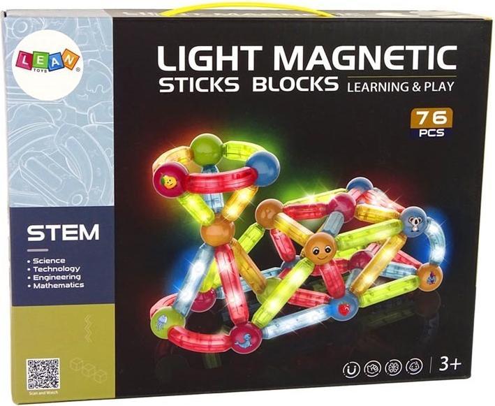 Image du produit Lean Toys Jeu de construction magnétique éducatif lumineux avec 76 éléments