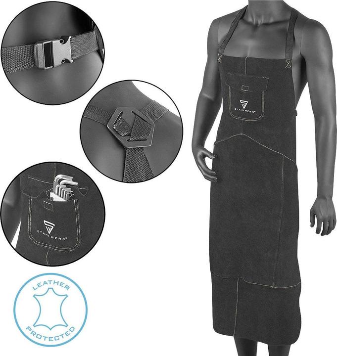 Actual product image Stahlwerk Black welding apron made from high-quality split leather (XL)