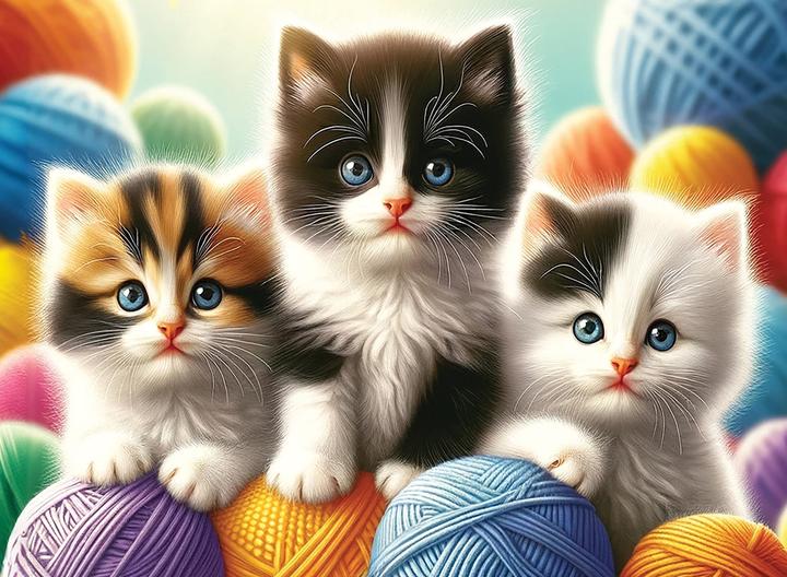 Productafbeelding WoodenCity Puzzelhout M Kittens en Garen (150 onderdelen)