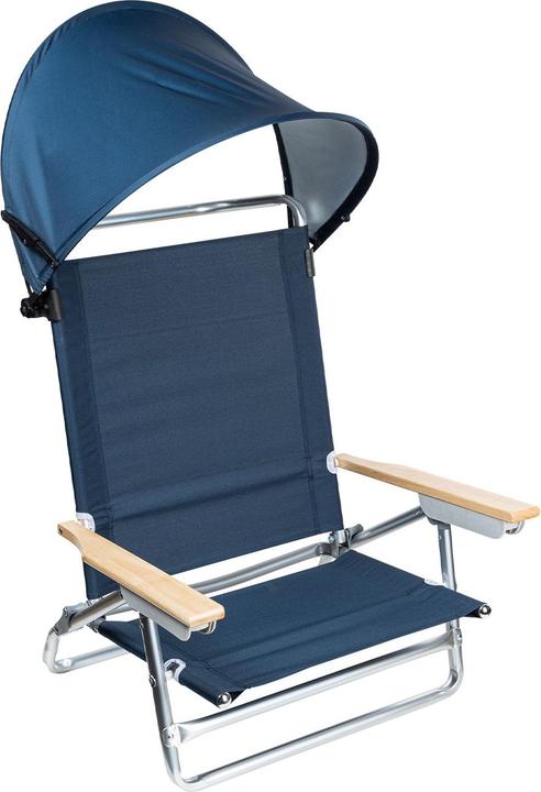 Actual product image HI Strandstuhl mit Sonnenschutz, verstellbarer Rückenlehne & hölzernen Armlehnen
