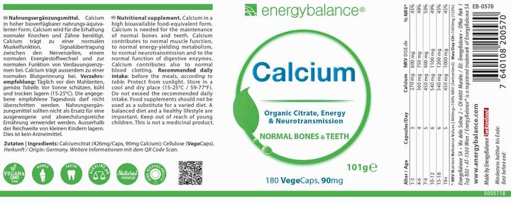 Nutritional values and ingredients Energybalance Calcium citrate (180 Piece, Capsules, 101 g)