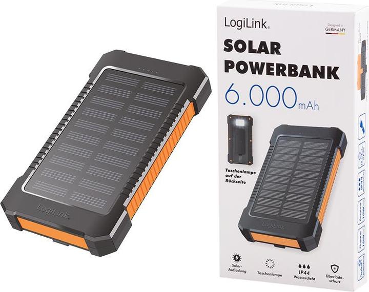 Actual product image LogiLink Solar Powerbank 6000 mAh, Flashlight, 2x USB-A (6000 mAh, 10 W)
