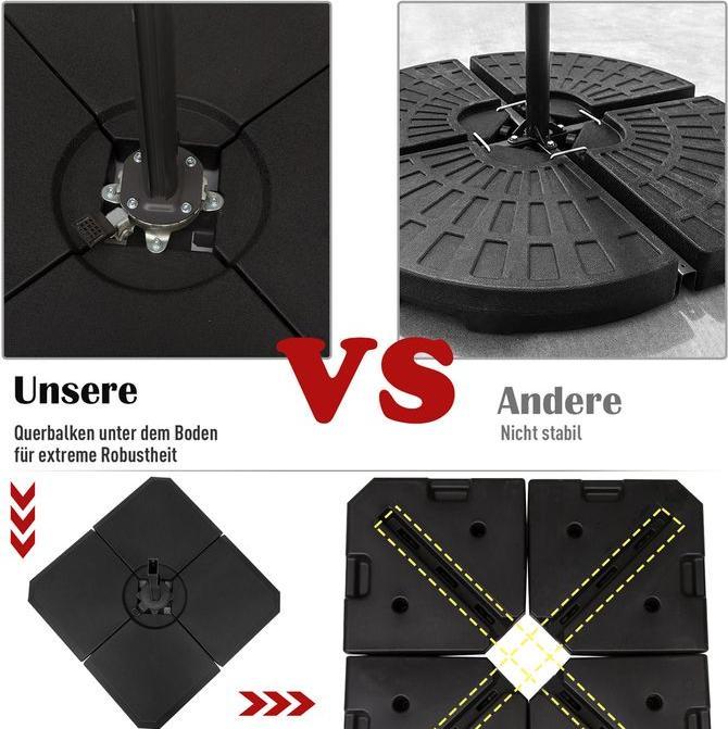 Actual product image Swisshandel24 Umbrella weight, 4-piece umbrella stand, can be filled with 80 water or 120 sand, HDPE, black