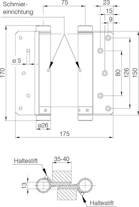 Actual product image Deni Swing door hinge steel galvanised size 36 length 150 mm 40 kg door thickness 35-40 mm