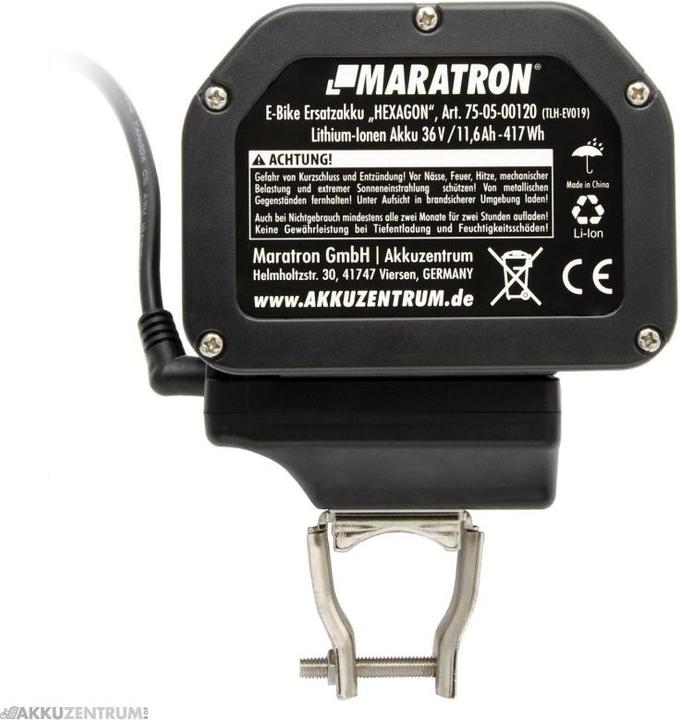 Actual product image Maratron E-Bike Akku Sattelstützenakku "Hexagon" – 36V / 11,6Ah - Sattelstütze (418 Wh, E-bike battery cover)