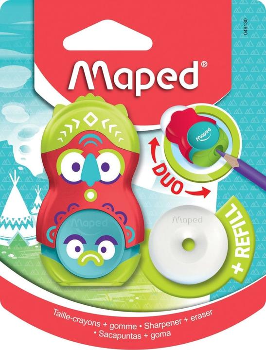 Actual product image Maped Eraser/ sharpener 2in1 Loopy Totem single + spare eraser - blister pack