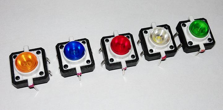 Actual product image OEM Set: 5 illuminated PCB switches 12x12mm