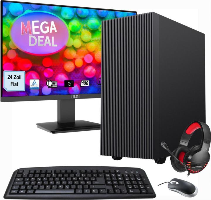 Immagine prodotto GameMax MegaDeal PC Multimediale SET2472 7372 + MSI PRO MP2412DE + mouse, tastiera e cuffie (AMD Ryzen 5 5600G, 16 GB, 1000 GB)