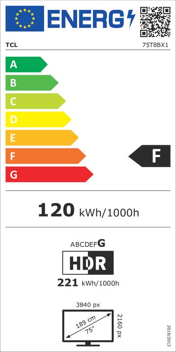 Energy Label TCL 75T8B (75", QLED, 4K)