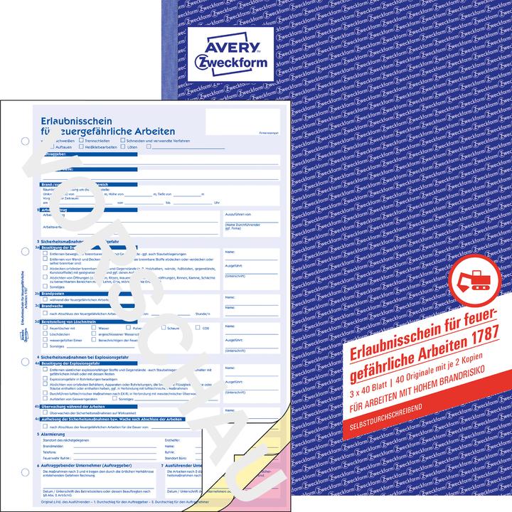 Image du produit Avery Permis de travail pour travaux inflammables DIN A4 autocopiant 2 copies 3 x 40 f. (40 x)