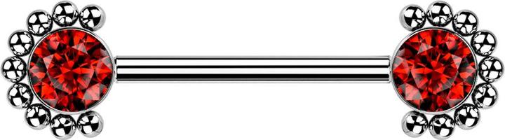 Star Piercing Threadless Barbell silber front Kugelhalbblume Kristall rot (ohne Messing, Titan G23)