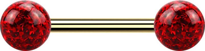 Produktbild Star Piercing Barbell vergoldet mit zwei Kristallkugeln rot Epoxy Schutzschicht (Titan G23, ohne Messing)