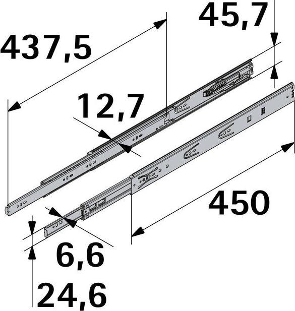 Immagine prodotto Hettich Schubladenschiene Vollauszug 450 mm mit Anschlagdämpfung chromatiert 9126922 2 Stück