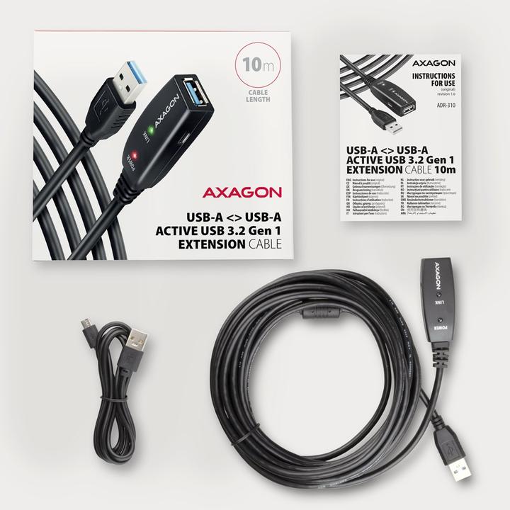 Immagine prodotto Axagon ADR-310 Cavo di prolunga USB 3.2 Gen 1, attivo - 10 m (10 m, USB 3.2 Gen 1)
