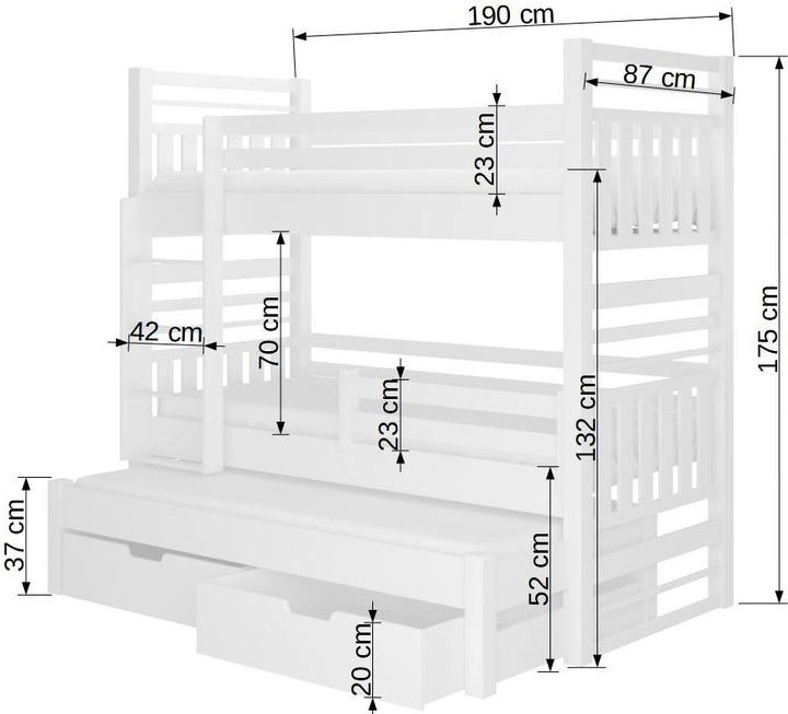 Immagine prodotto ADRK Furniture Letto a castello triplo HIPPO 180x80 (180 x 80 cm)