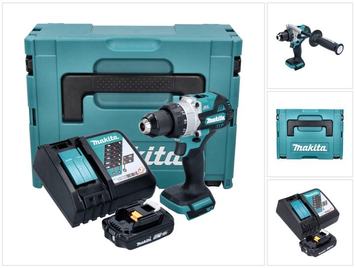 Productafbeelding Makita DHP 486 RA1J Accu klopboormachine 18 V 130 Nm borstelloos + 1x accu 2.0 Ah + lader + ma (Oplaadbare batterij)