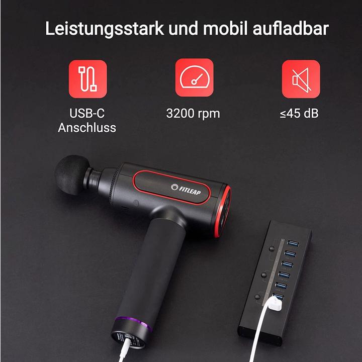 Immagine prodotto Fitleap Massagepistole, Massage Gun Pro mit 6 Köpfen und 6 Modi, USB-C Ladeanschluss