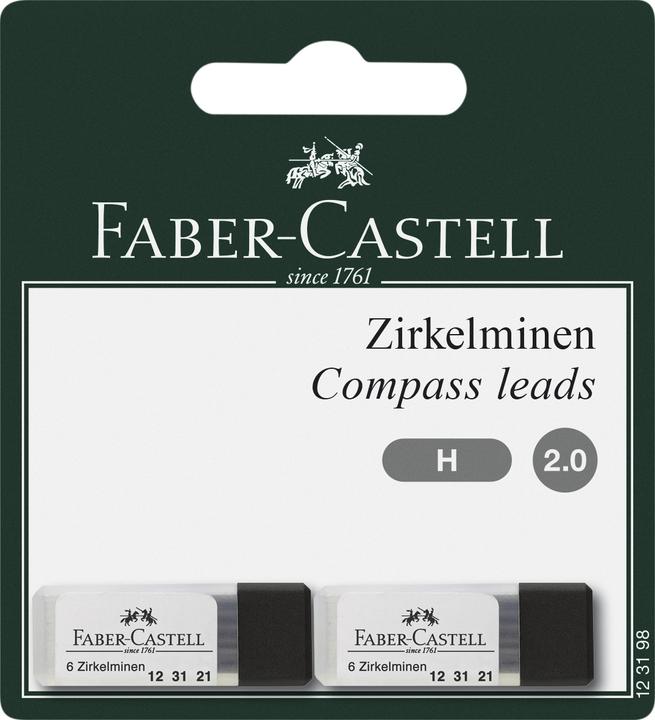Image du produit Faber-Castell Mines de compas H 2mm, 2x6 pièces (Recharge pour boussole, Transparent, Noir, 2 mm)
