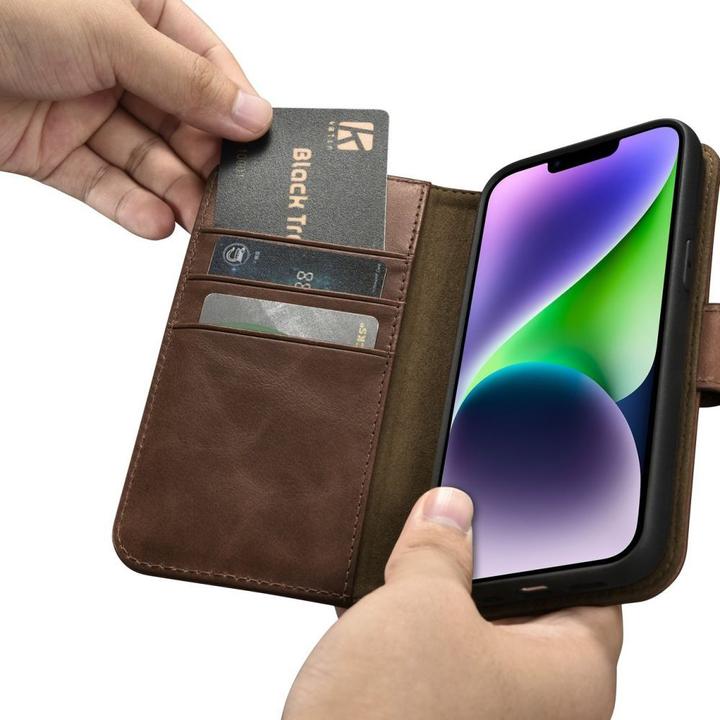 Produktbild iCarer oil Wax Wallet Case 2 in1 Hülle iPhone 14 Leder Flip Cover Anti-RFID braun (WMI14220721-BN) (Apple iPhone 14)