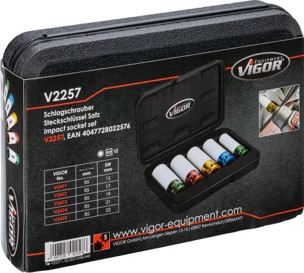 Produktbild Vigor Schlagschrauber Steckschlüsseleinsatz Satz ∙ V2257 ∙ Vierkant12,5 mm (1/2 Zoll) ∙ Aussen Sechs… (22 mm)