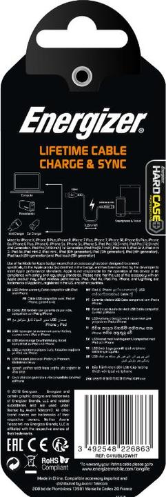 Actual product image Energizer Lifetime USB Lightning Cable Charge & Sync (1.2m) white (1.20 m, USB 2.0)