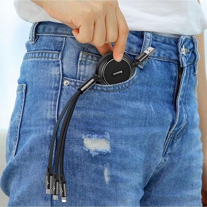 Productafbeelding Baseus Golden Loop Drie-in-één Elastische Datakabel USB voor M+L+T 3,5A 1,2m Zwart (1.20 m, USB 3.2 Gen 1)
