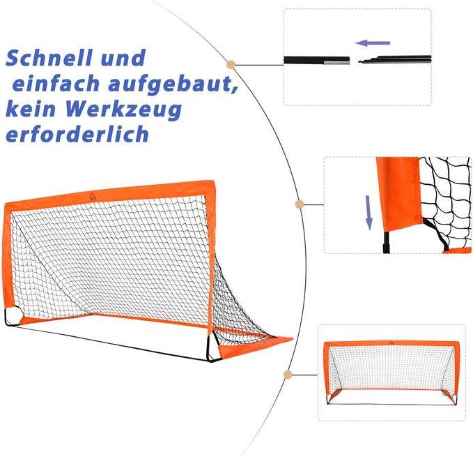 Produktbild Swisshandel24 Fussballtore Fussballnetz 2er Set Minitore Faltbar Oxfordstoff Outdoor Orange