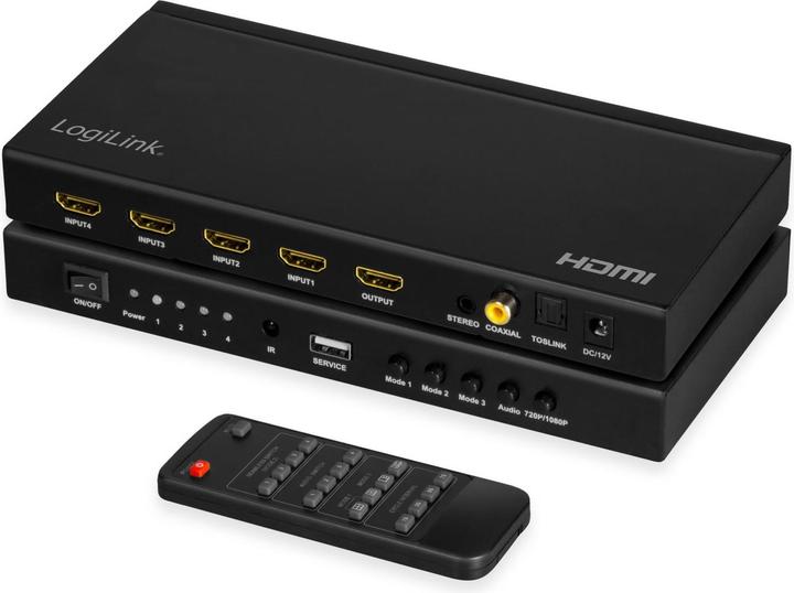 LogiLink Commutateur HDMI 4x1 port, multiview, 1080p/60 Hz, scaler, seamless, RC