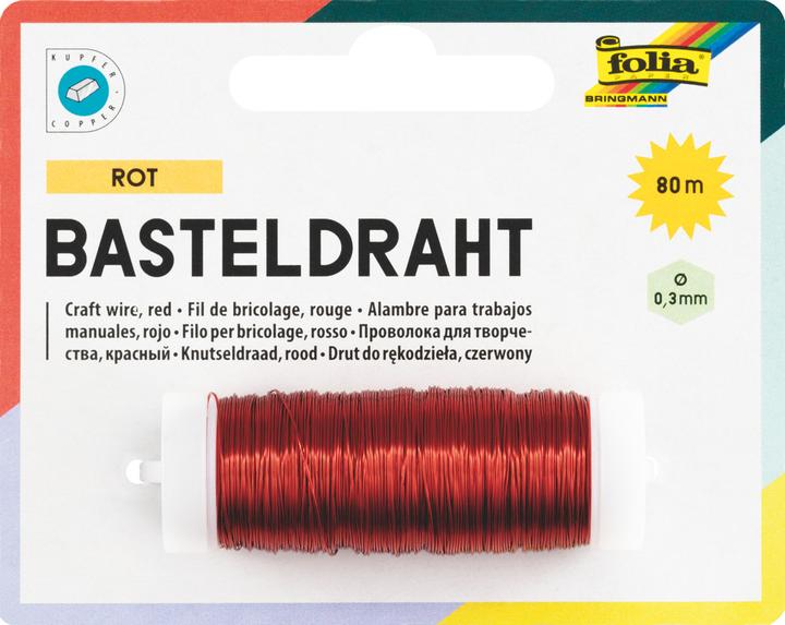 Produktbild Folia Basteldraht rostfrei, 0,3mmx80m, rot (80 m)