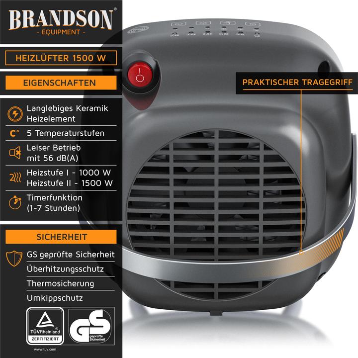 Immagine prodotto Brandson Termoventilatore KeramiK 1500 W, termoventilatore da bagno con controllo della temperatura, a (1500 W)