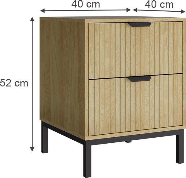 Produktbild Vicco Nachttisch Lennox, Eiche/Schwarz, 40 x 52 cm mit 2 Schubladen (40 x 52 x 40 cm)