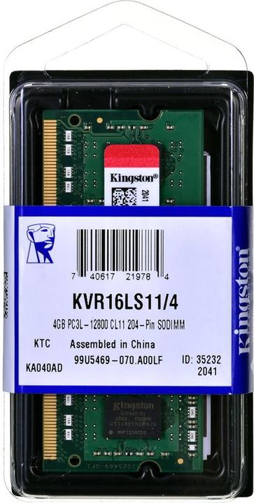 Actual product image Kingston ValueRAM (1 x 4GB, 1600 MHz, DDR3L-RAM, SO-DIMM)