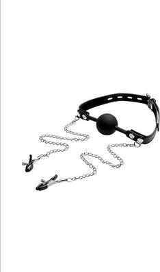 Immagine prodotto XR Brands Bavaglio a sfera in silicone con morsetti per capezzoli