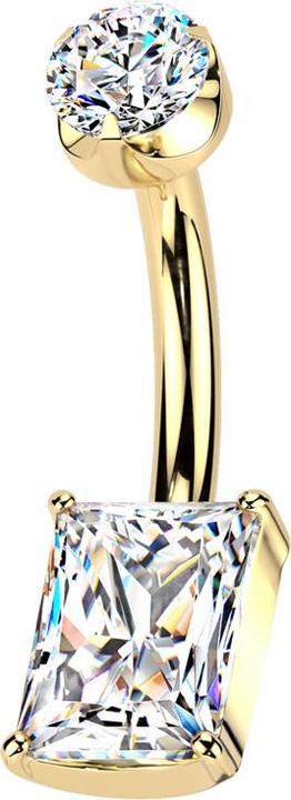 Produktbild Star Piercing Banane Innengewinde vergoldet flach Kristall silber gefasst und rechteckiger Kristall silber gefasst (Titan G23, ohne Messing)