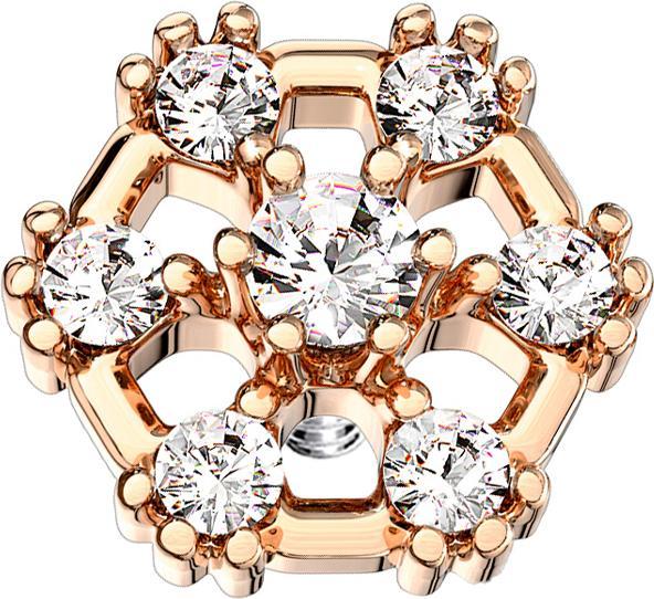 Produktbild Star Piercing Dermal Anchor rosegold Hexagon mit Kristall (Chirurgenstahl 316L, Messing)